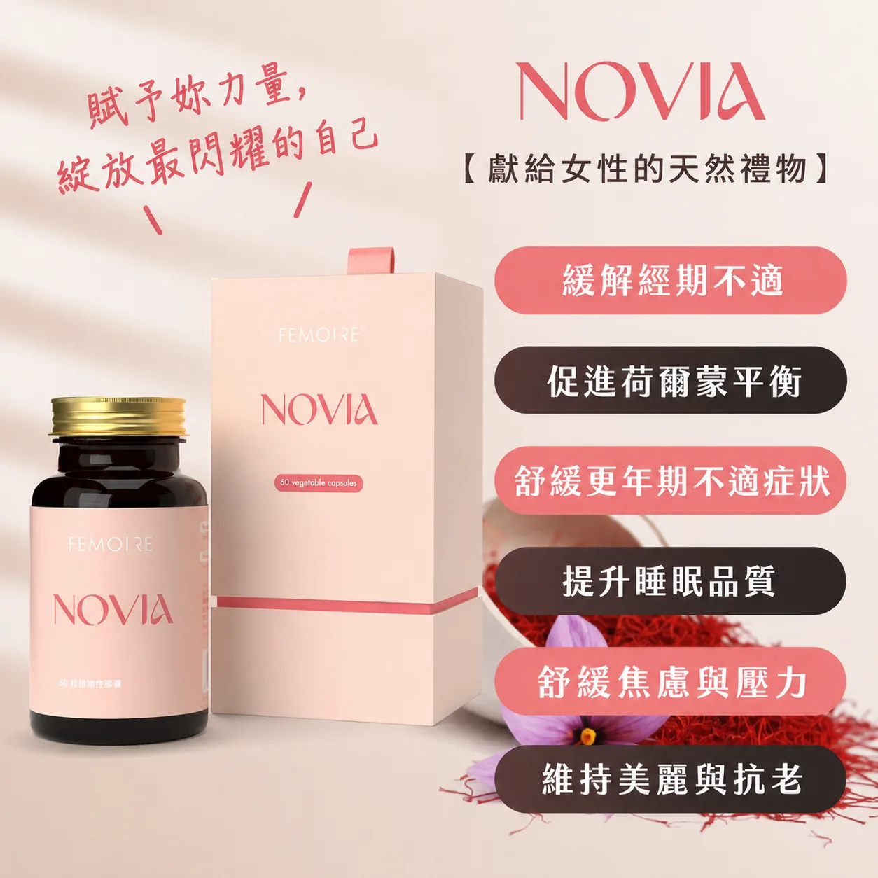 NOVIA PLUS 產品功效 緩解經期不適 荷爾蒙平衡 更年期 睡眠 抗老
