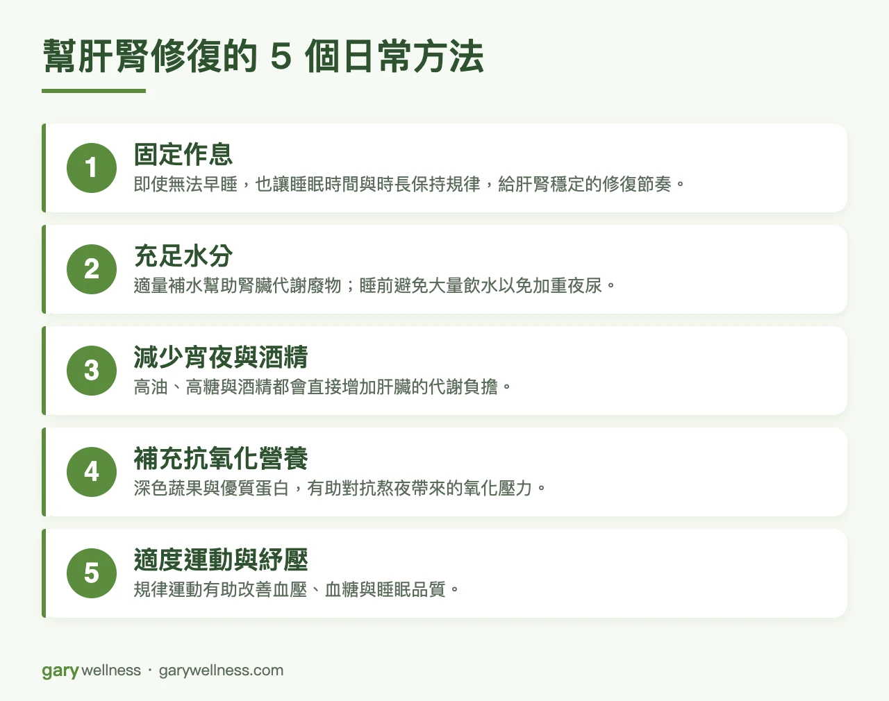 幫肝腎修復的5個日常方法資訊圖