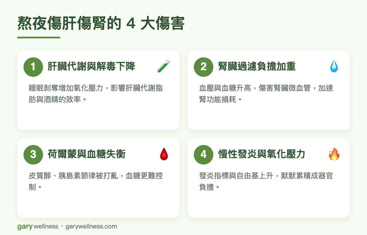 熬夜傷肝傷腎的4大傷害資訊圖