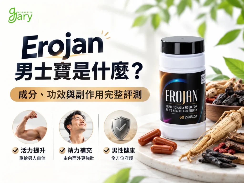 Erojan 男士寶是什麼？成分、功效與副作用完整評測封面圖，含產品罐與東革阿里等天然草本